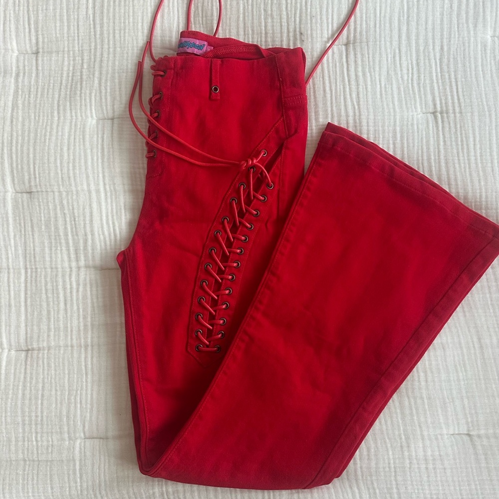 Edikted Vibrant Red Lace-Up Trousers - Picture 6 of 7